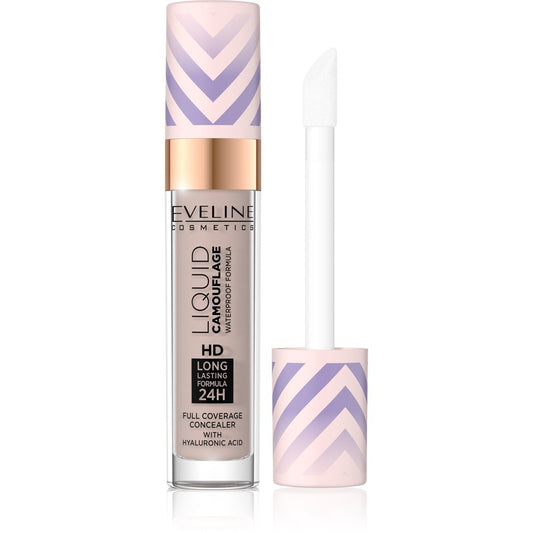 EVELINE Liquid Camouflage Vandeniui atsparus korektorius su hialurono rūgštimi nr. 04 Light Almond 7.5 ml