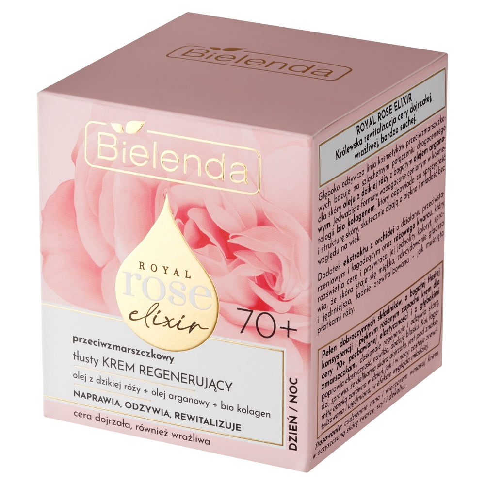 BIELENDA Royal Rose Elixir 70+ Priešraukšlėjančio regeneruojančio kremo dienai/nakčiai 50 ml