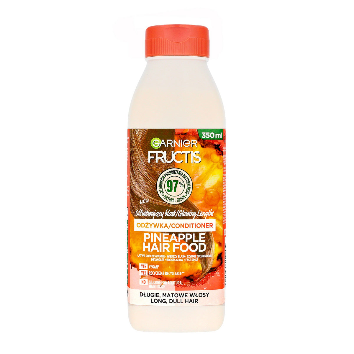 GARNIER Fructis Hair Food Ananas blizgį suteikianti kondicionierius ilgoms ir nuobodioms plaukams 350 ml