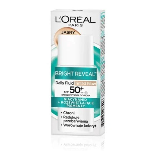 LOREAL Bright Reveal Fluid veidui šviesus atspalvis Tinted Glow SPF50+ 50 ml