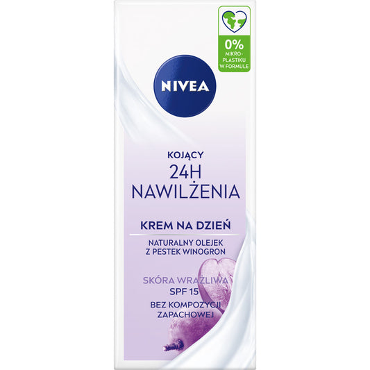 NIVEA 24H Drėkinimo Raminantis drėkinamasis kremas dienai SPF 15 50 ml