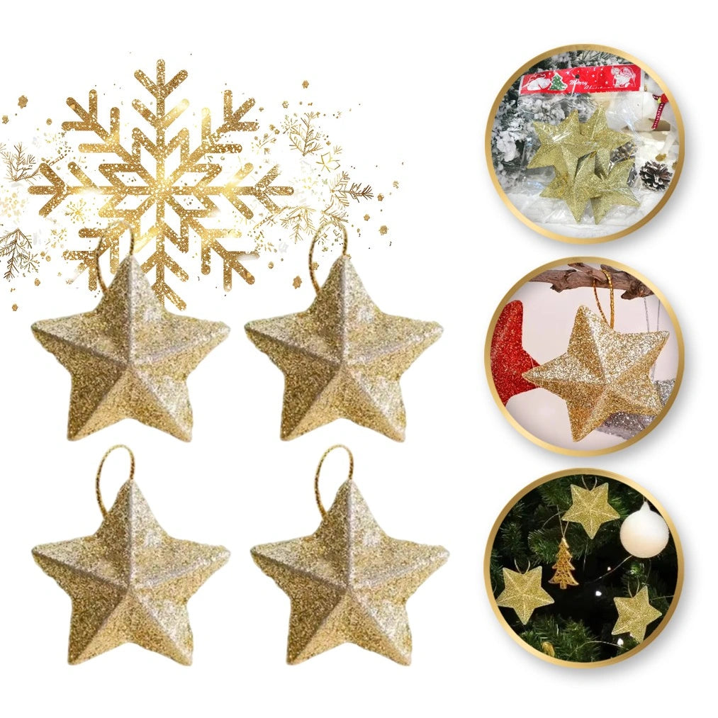 ECARLA Kalėdinių žaisliukų rinkinys Žvaigždutės blizgučiai 7 cm Auksinės BSN54 1 pakuotė - 4 vnt.