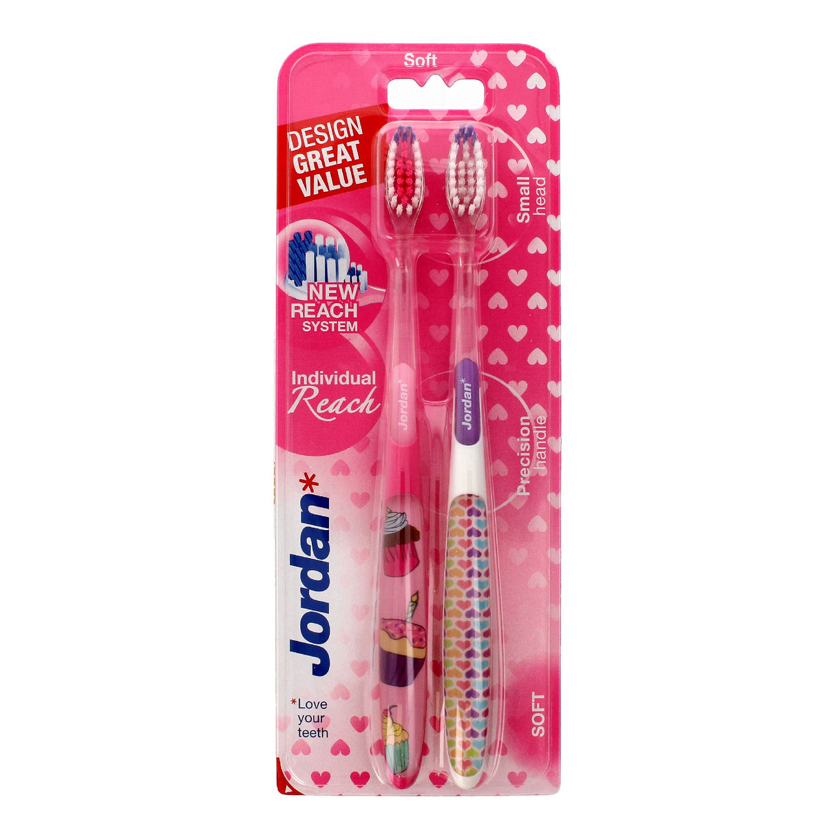 Jordan dantų šepetėlis DUO Individual Reach Soft - mišrios spalvos 1 op-2vnt