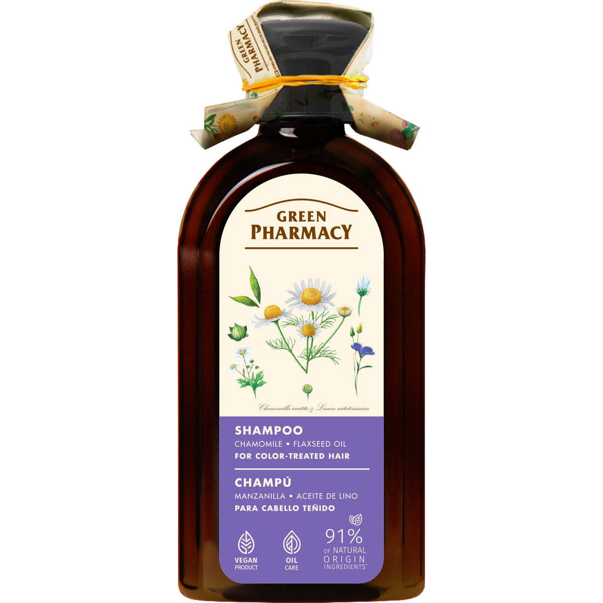GREEN PHARMACY Šampūnas dažytiems plaukams Ramunė ir Linų aliejus 350 ml