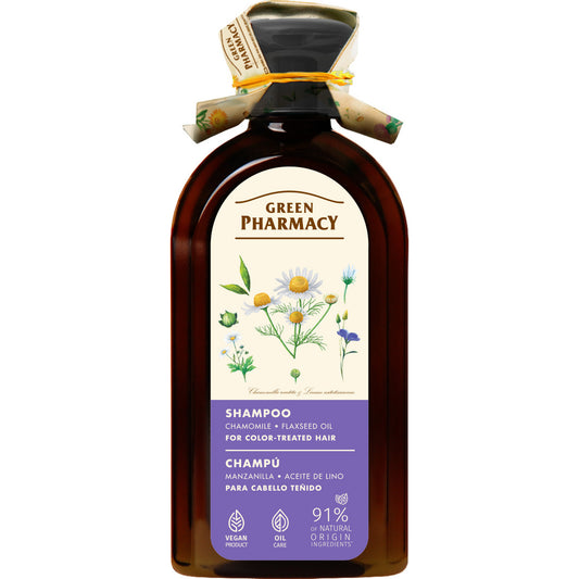 GREEN PHARMACY Šampūnas dažytiems plaukams Ramunė ir Linų aliejus 350 ml
