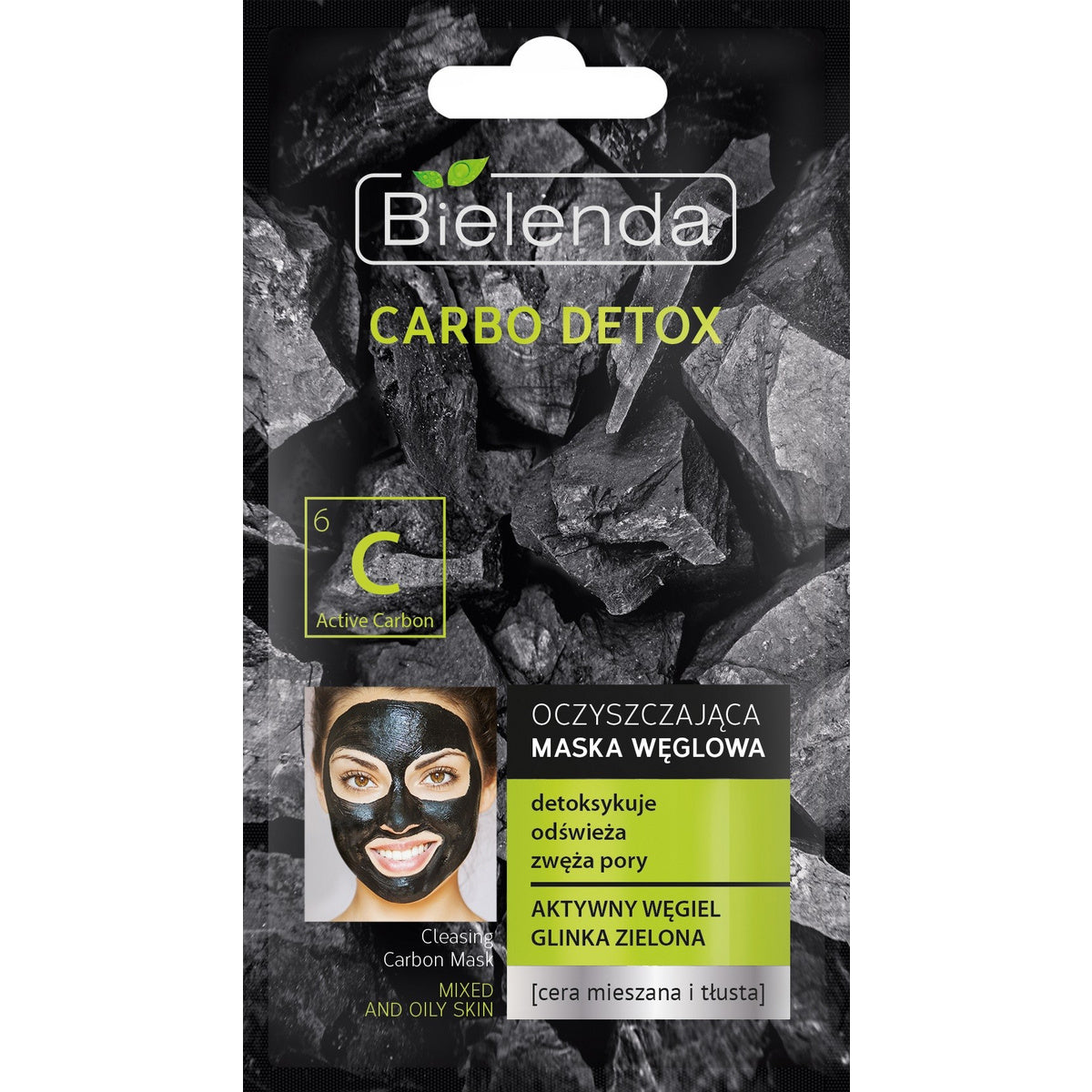 BIELENDA CARBO DETOX Juodasis Anglis Valomoji kaukė mišriai ir riebiai odai 8g