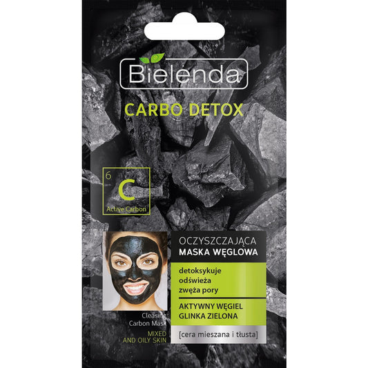 BIELENDA CARBO DETOX Juodasis Anglis Valomoji kaukė mišriai ir riebiai odai 8g