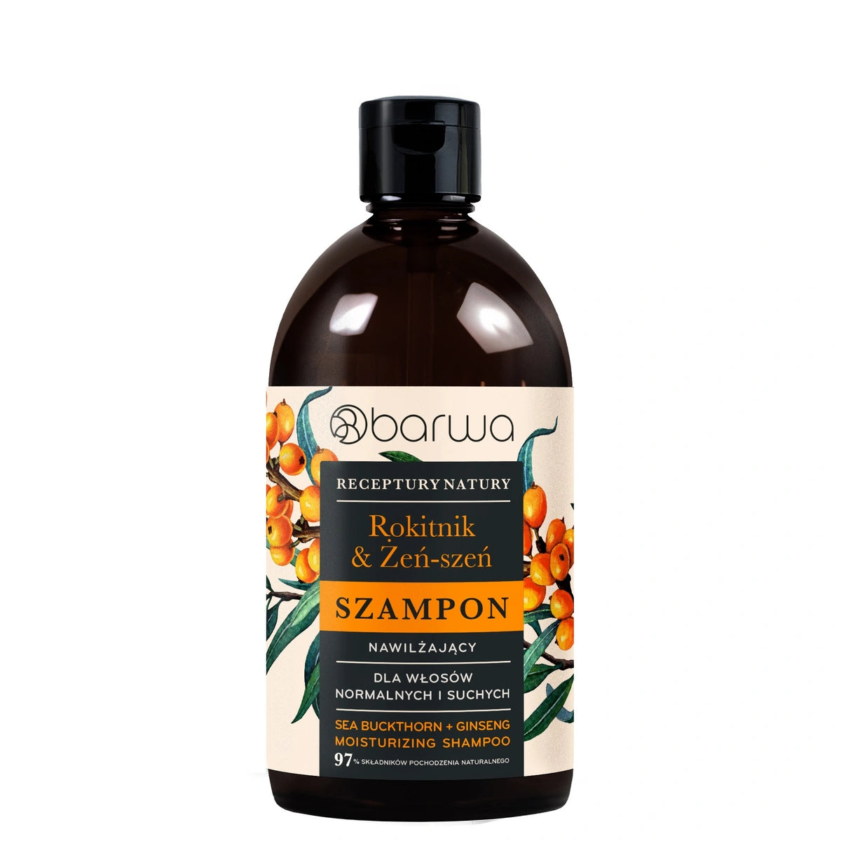 BARWA Receptūros Natūra Drėkinamasis šampūnas normaliems ir sausiems plaukams - Šaltalankis & ženšenis