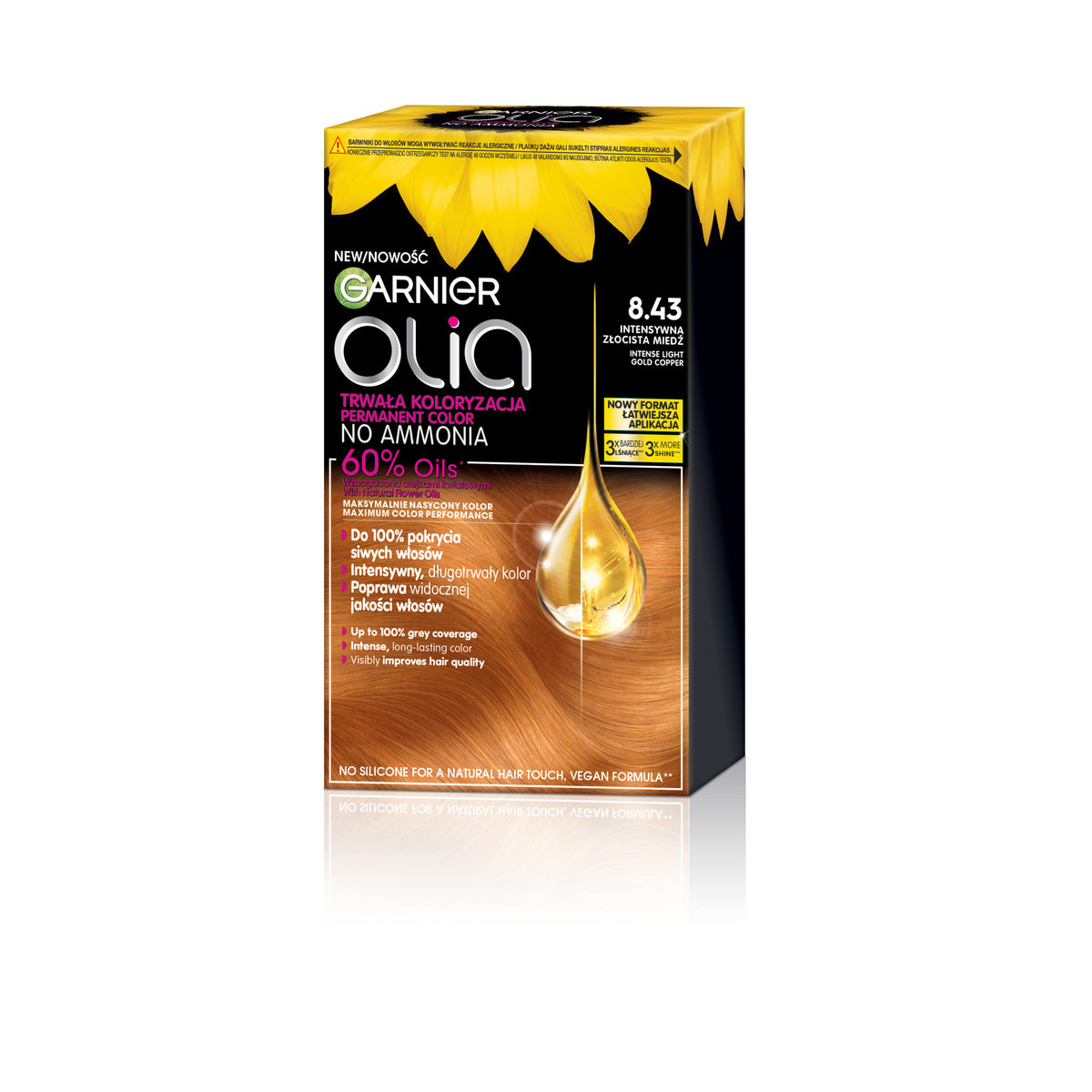 GARNIER Olia Plaukų dažai nr. 8.43 Intensyvi šviesi auksinė varis