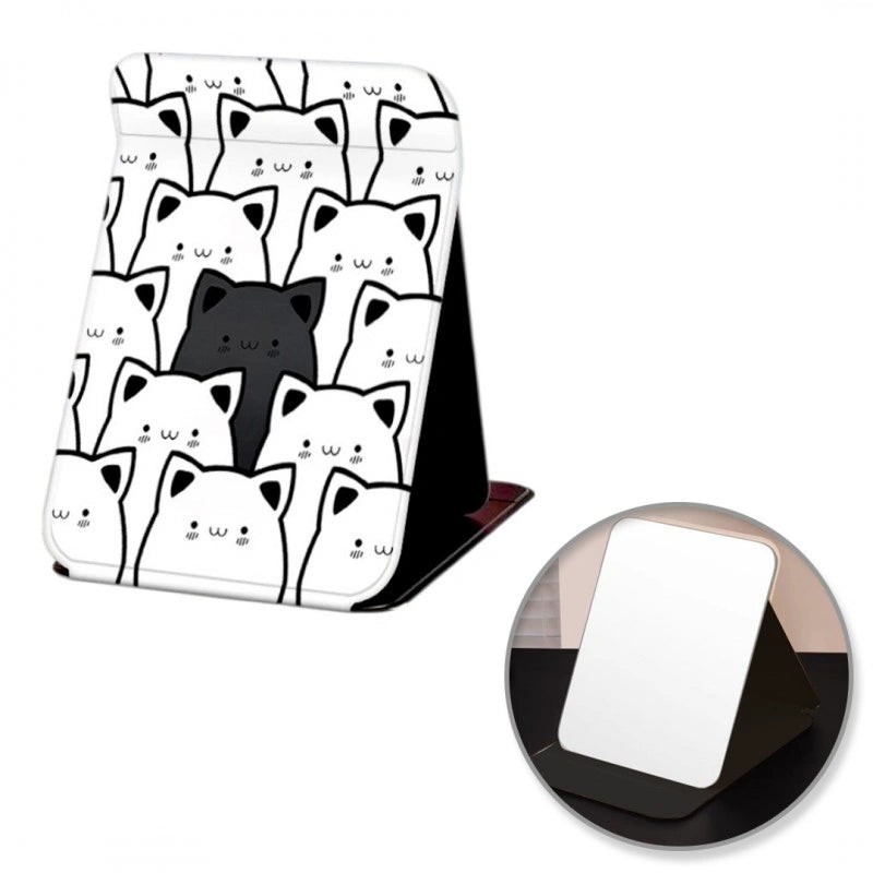 ECARLA Didelis kosmetinis veidrodėlis iš ekoskinos, atsiveriantis, katės