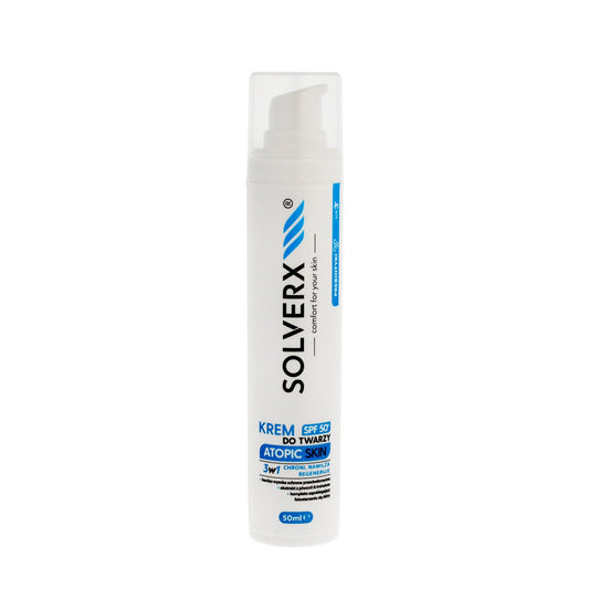 SOLVERX Atopic Skin Kremas veidui 3w1 su SPF50+ - atopinė oda 50ml