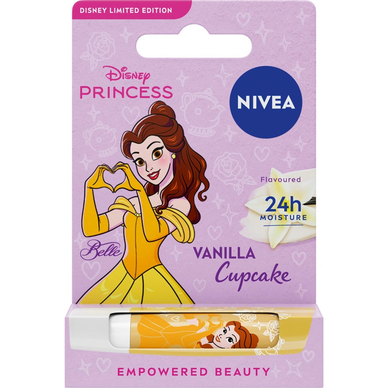 NIVEA Disney Princess Drėkinanti lūpų balzamas Vanilla Cupcake Belle - ribota edicija 4.8 g