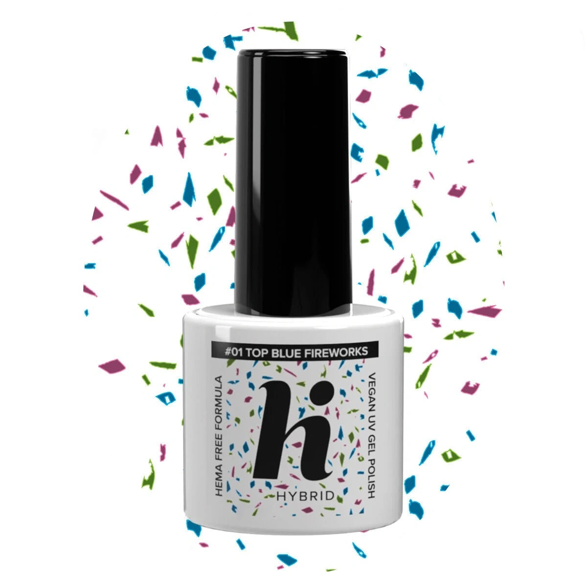 HI HYBRID Top No Wipe hibridiniam lakui Hema Free #01 Mėlyni Fejerverkai 5 ml