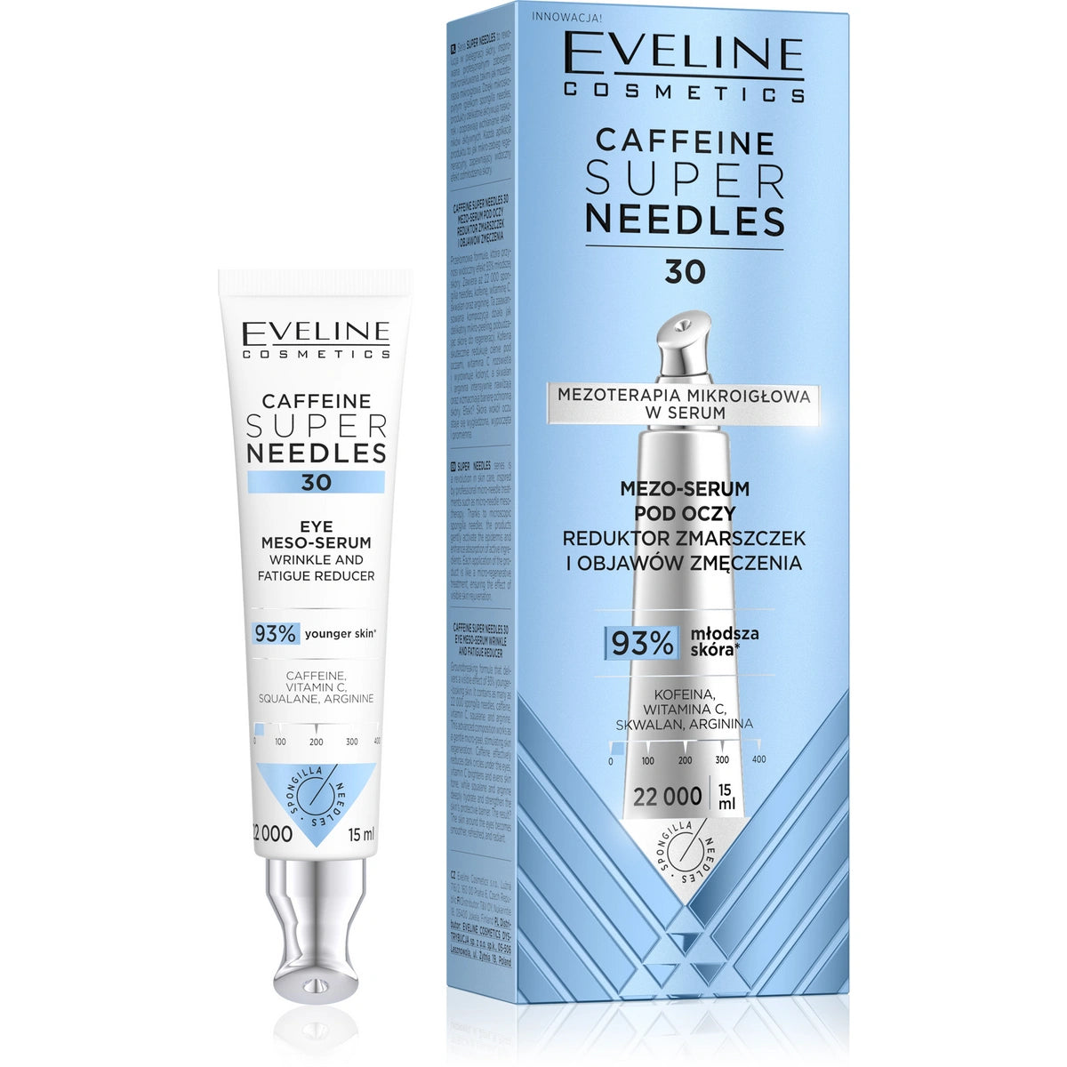 EVELINE Caffeine Super Needles 30 Mezo-serumas po akimis - raukšlių ir nuovargio požymių mažinimas 15 ml