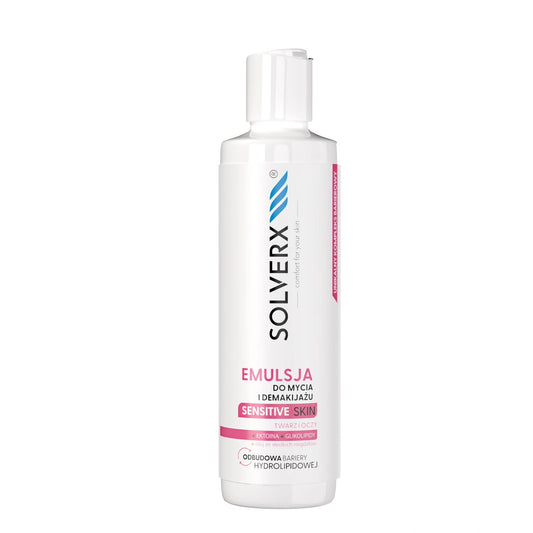 SOLVERX Jautriai odinėms emulsija veidui ir akių makiažo valymui 200 ml
