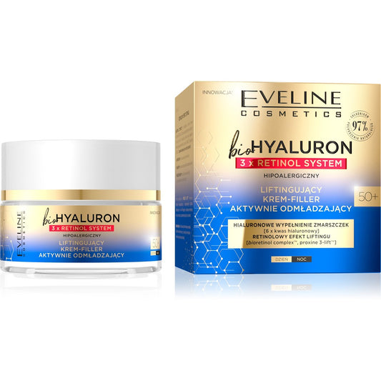 EVELINE bioHYALURON 3xRetinol System 50+ Liftinguojantis Kremas-Filler