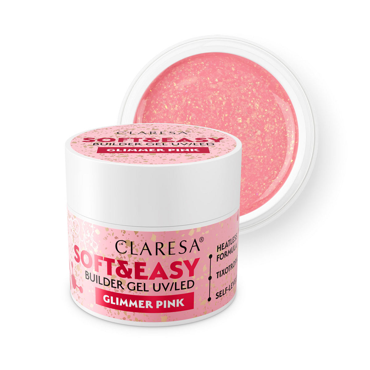CLARESA N Gelis, formuojantis nagams Soft&Easy Builder Glimmer Pink 45g