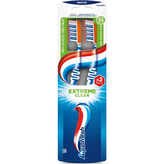 AQUAFRESH Dantų šepetėlis Extreme Clean - medium DUO 2 vnt.