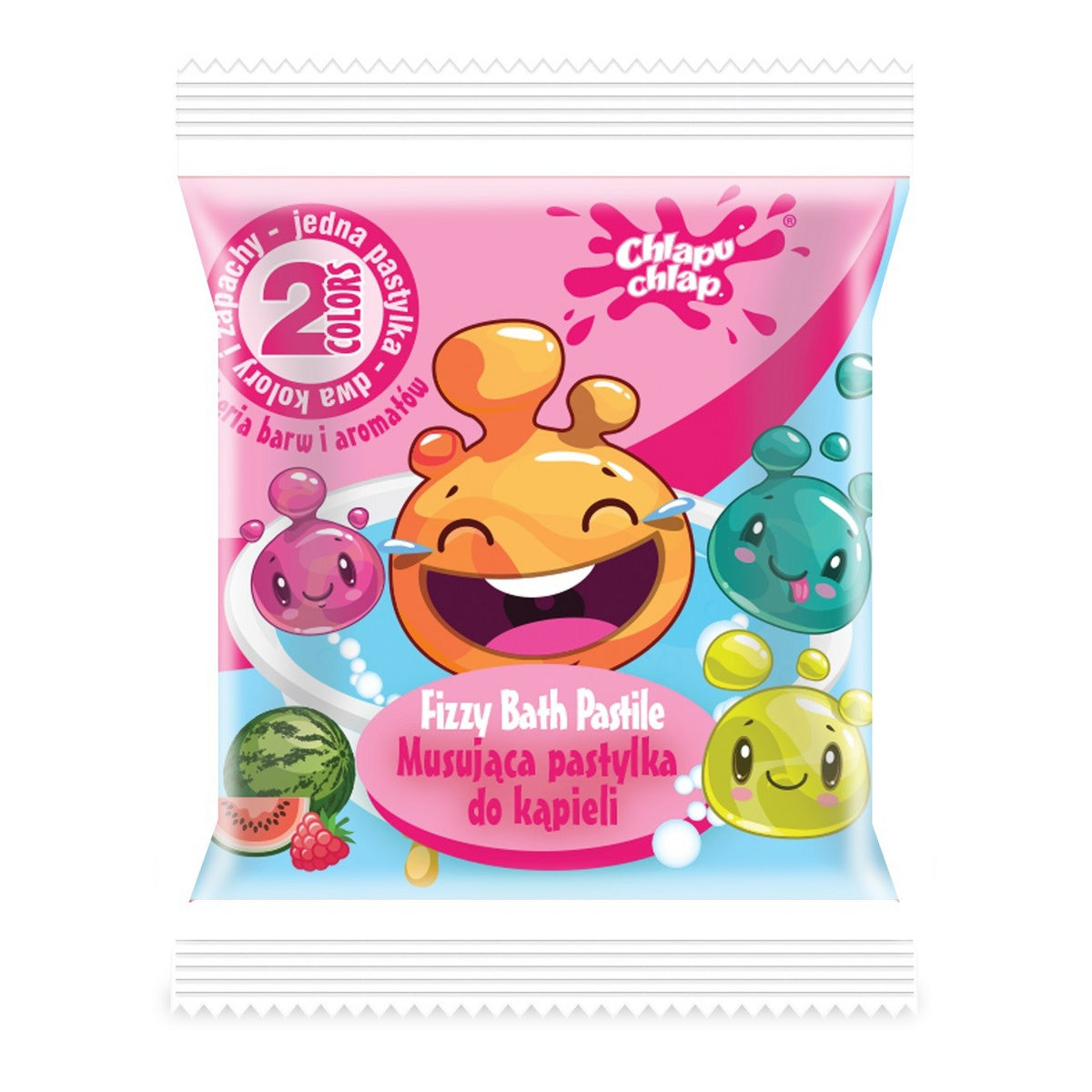 CHLAPU CHLAP Dviejų spalvų putojanti vonios tabletė - avietė ir arbūzas 1 vnt