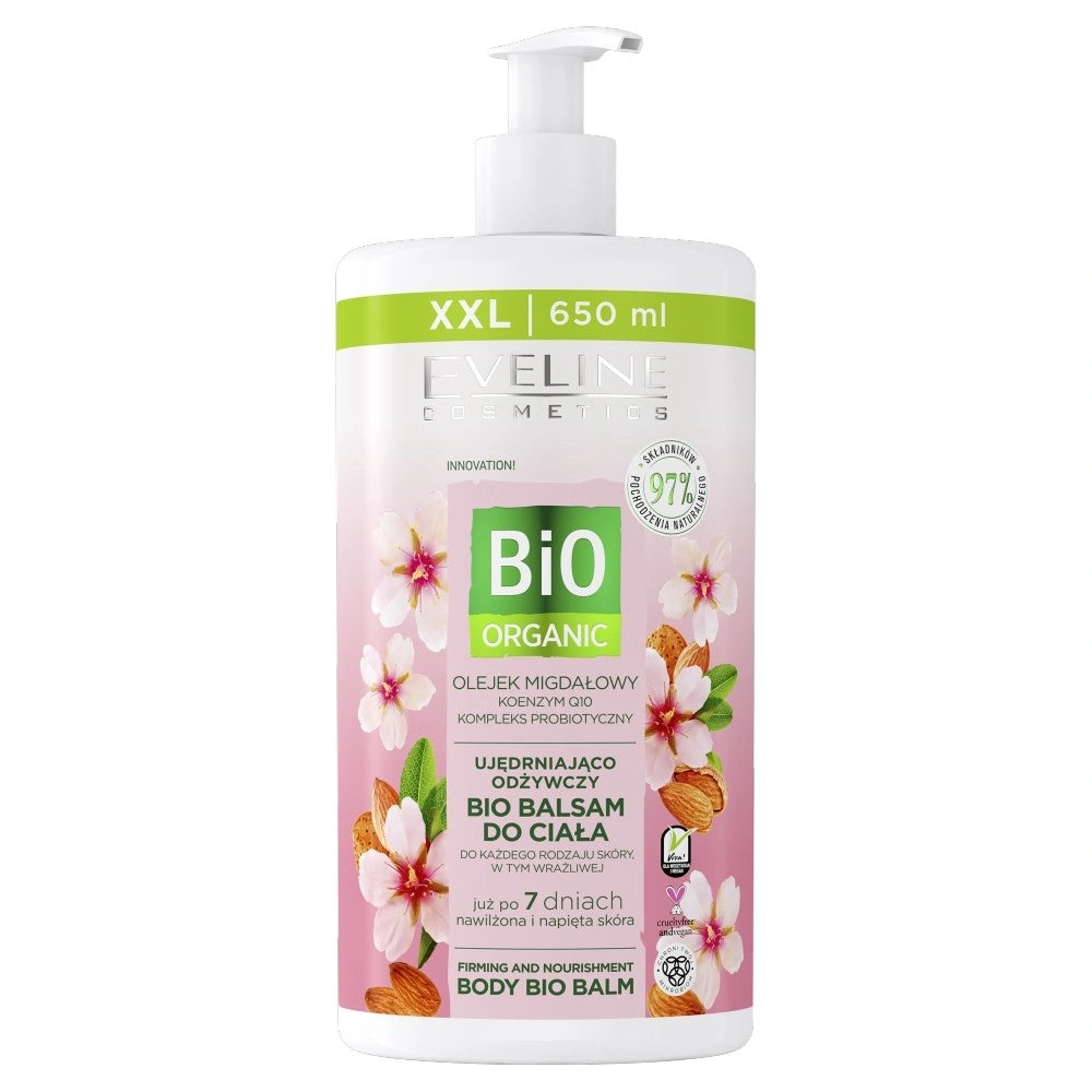 EVELINE Bio Organic Stangrinantis ir maitinantis bio kūno balzamas - Su migdolų aliejumi 650 ml