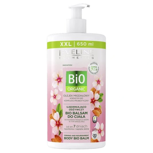 EVELINE Bio Organic Stangrinantis ir maitinantis bio kūno balzamas - Su migdolų aliejumi 650 ml