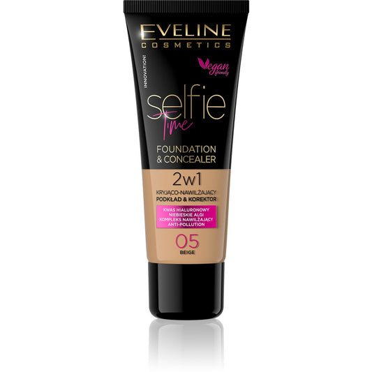 EVELINE Selfie Time Pagrindas 2w1 maskuojantis-hidratacijos nr 05 Beige 30 ml