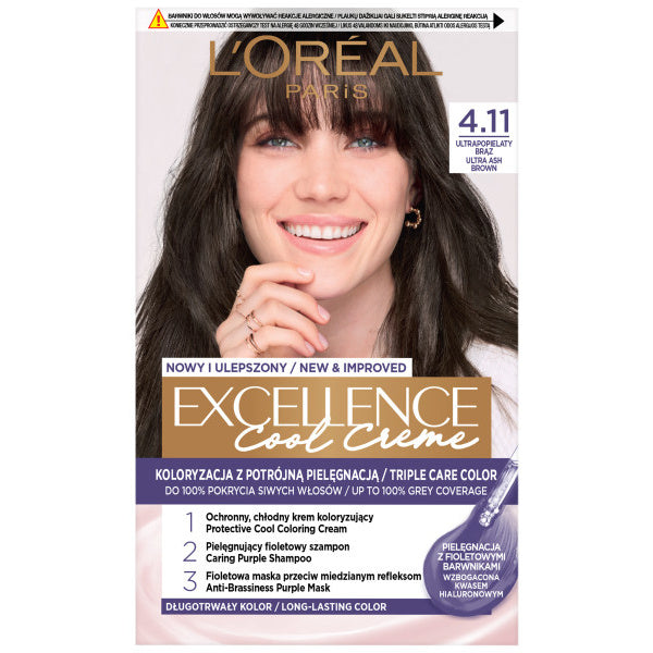 LOREAL Excellence Cool Creme Kremas, spalva 4.11 Ultra Šaltas Rudas