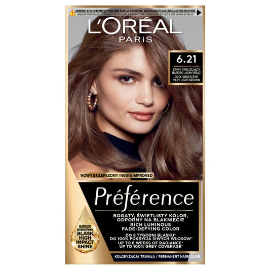 LOREAL Preference Plaukų dažai 6.21 Šaltas Opalizuojantis Labai Šviesus Rudas 1 vnt.