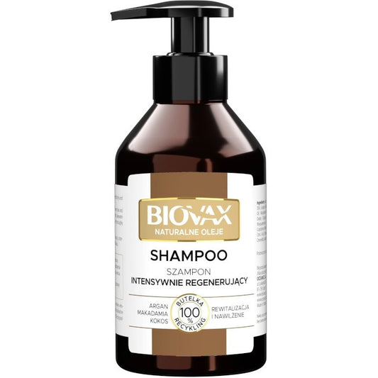 L`BIOTICA Biovax Intensyviai regeneruojantis šampūnas Natūralūs aliejai - Argan, Makadamia, kokos - 200 ml