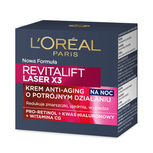 LOREAL Revitalift Laser x3 Kremas anti-aging naktinis 50 ml