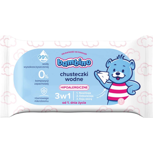 BAMBINO Drėgnos servetėlės 3w1 hipoalerginės 1 x 57 vnt