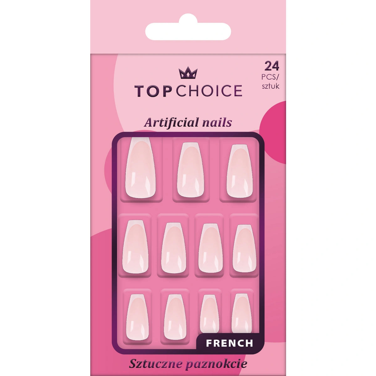 TOP CHOICE Dirbtiniai nagai Ballerina French 1 op. - 24 vnt.