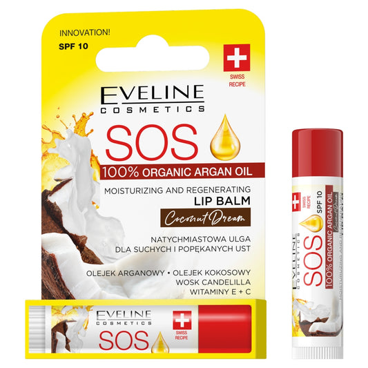 EVELINE SOS Lūpų Balsamas Drėkinantis-Regeneruojantis Coconut Dream