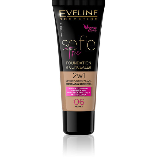 EVELINE Selfie Time 2w1 makiažo pagrindas ir korektorius nr. 06 Honey 30 ml