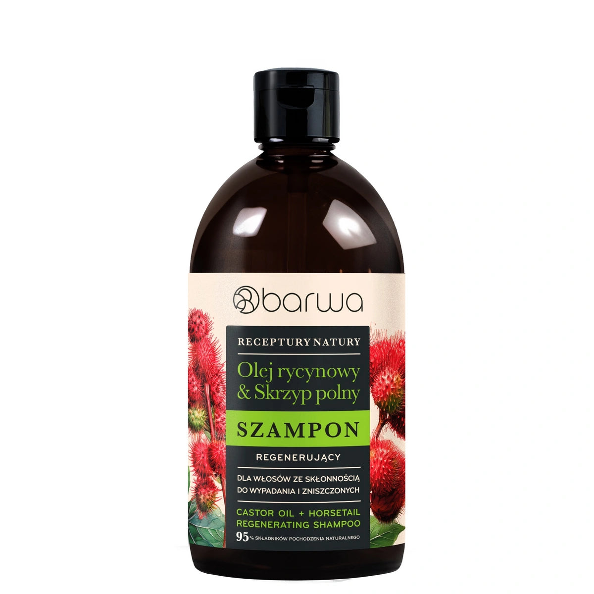 BARWA Receptūros Natūros Regeneruojantis šampūnas plaukams su linkimu į slinkimą ir pažeistiems - Ricinos aliejus & Lauko šparagai