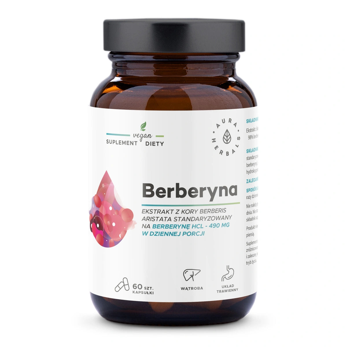 AURA HERBALS Berberyna 490mg, Berberis aristata - kapsulės 60 vnt.