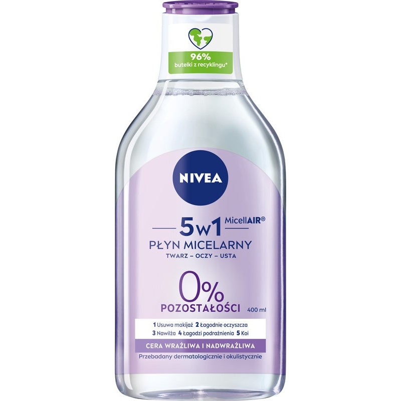 NIVEA MicellAIR Micelinis skystis makiažo valymui 5w1 - jautriai ir labai jautriai odai 400 ml