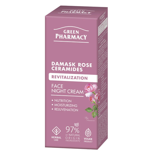 GREEN PHARMACY Damasco rožė + Ceramidai Atkuriamasis Naktinis Kremas 50 ml