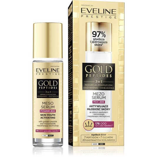 EVELINE Gold Peptides Mezo-serumas aktyvuojantis od youthful skin 3w1 (galia 200) 30 ml