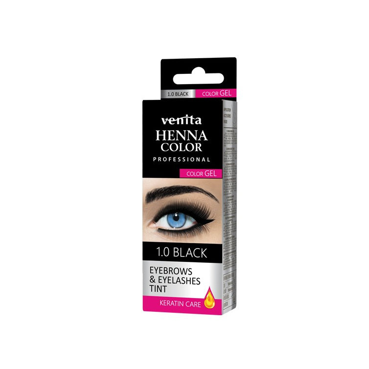 VENITA Henna Color Profesionali geliu dažoma antakių ir blakstienų henna - 1.0 Black (juoda) 1 vnt.