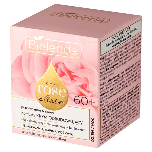 BIELENDA Royal Rose Elixir 60+ Priešraukšlinis pusiau riebus atkuriamasis kremas dienai/nakčiai 50 ml