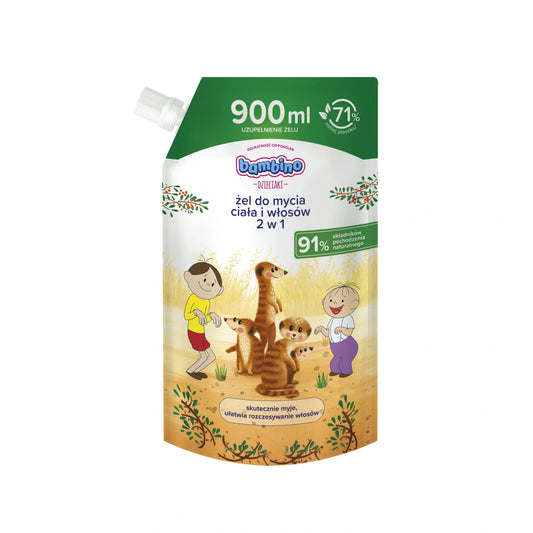 BAMBINO Vaikų 2w1 kūno ir plaukų prausiklis Surykatki Refill 900 ml