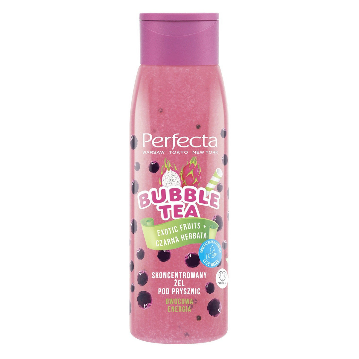 PERFECTA Bubble Tea Koncentruotas dušo gelis - Egzotiški vaisiai + Juoda arbata 400 ml