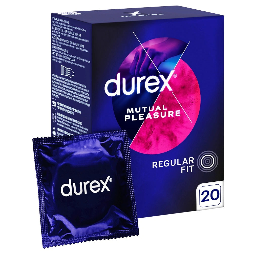 DUREX Mutual Pleasure Performa prezervatyvai su iškilimais ir geliu 20 vnt.