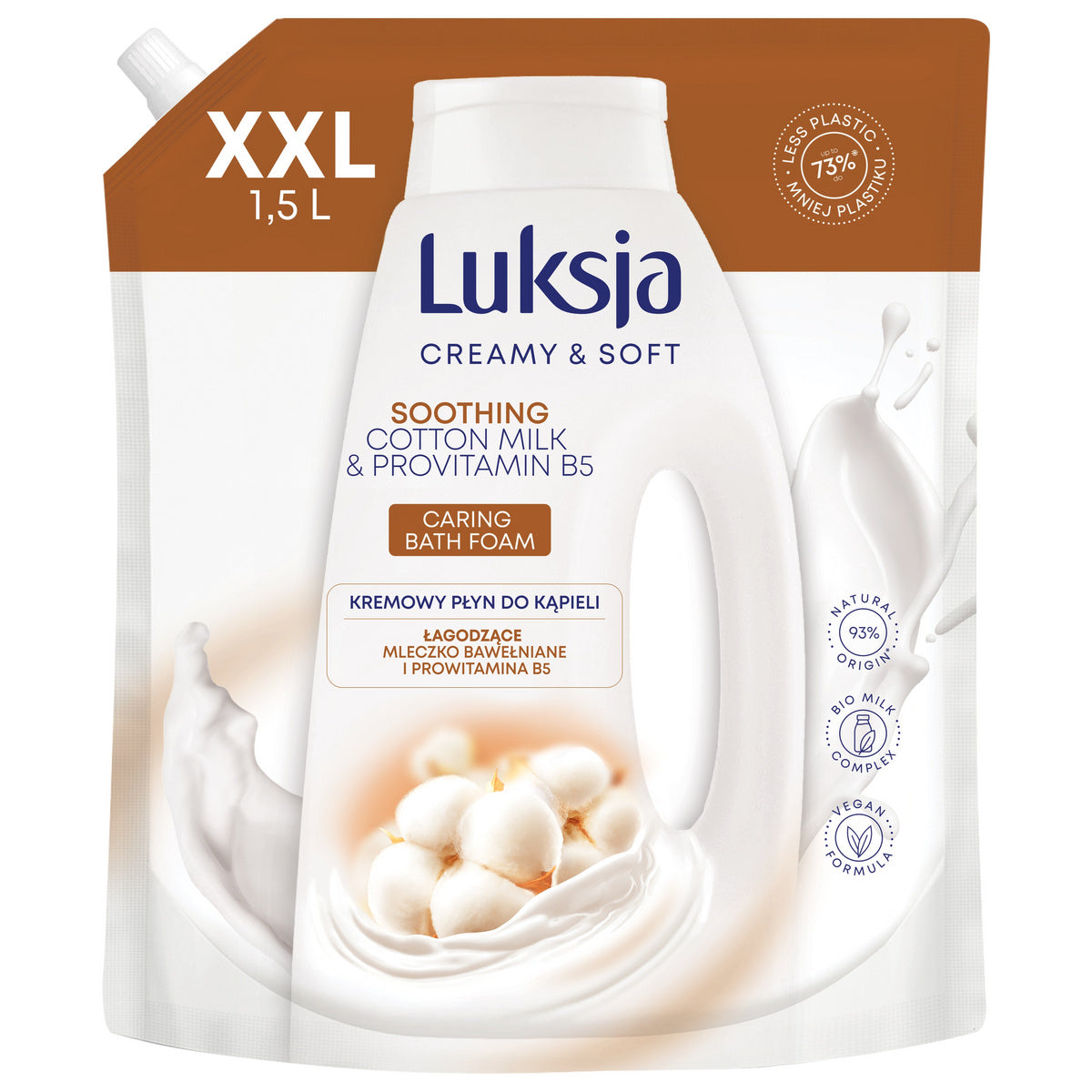 LUKSJA Creamy & Soft Kreminis vonios skystis Raminantis - Medvilnės pienas & Provitamin B5 1500 ml - papildymas
