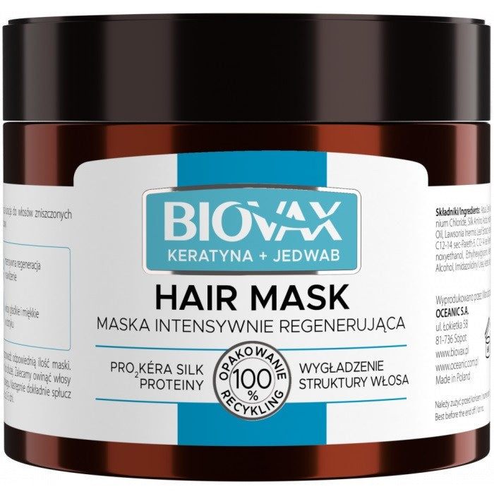 L`BIOTICA Biovax plaukų kaukė intensyviai regeneruojanti - Keratinas + Šilkas 250ml
