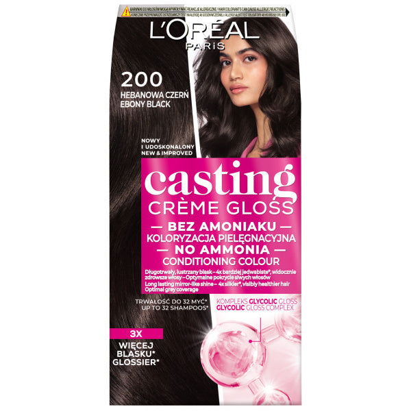 LOREAL Casting Creme Gloss Kremas koloryzujący nr 200 Hebanowa Czerń