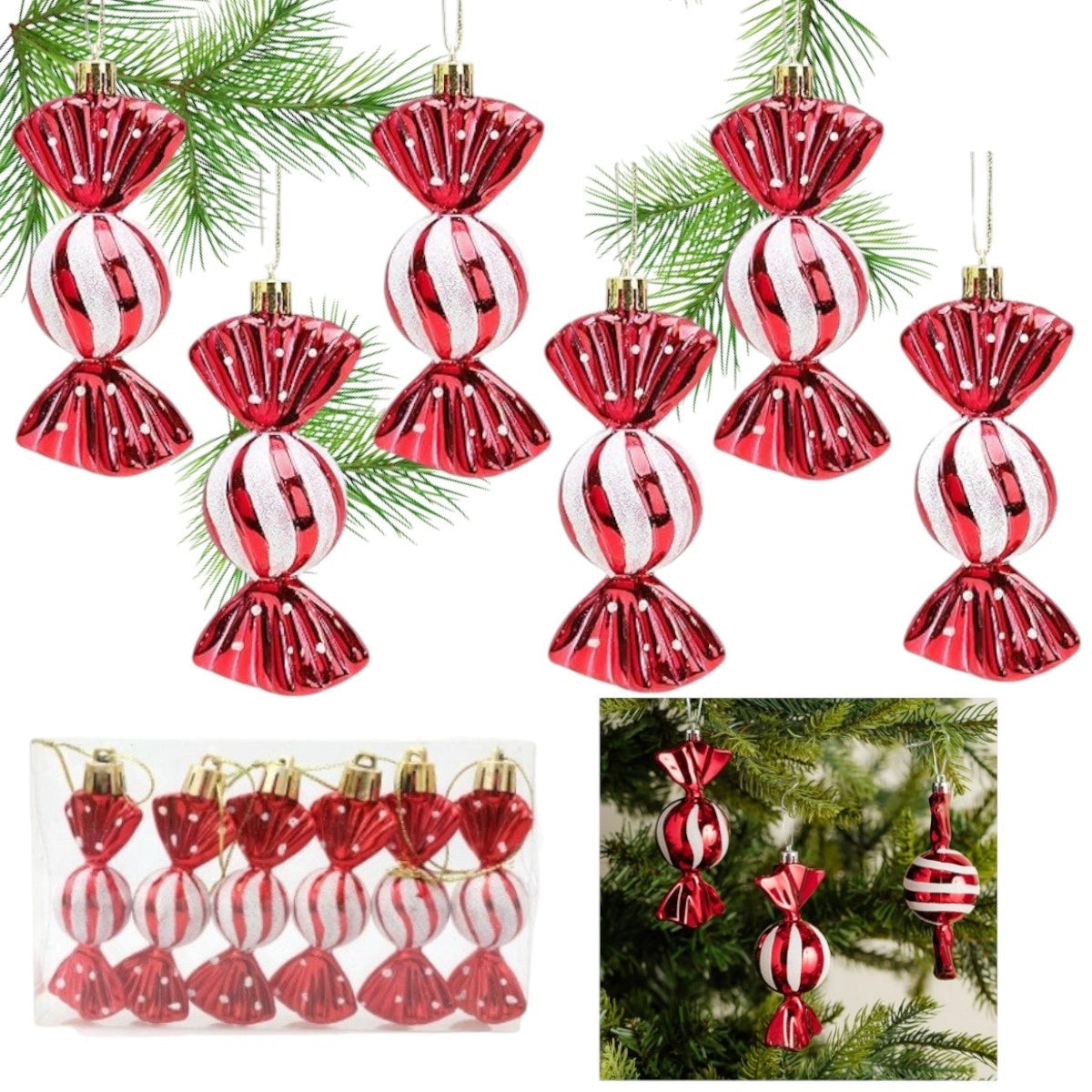 ECARLA Kalėdiniai žaisliukai ant eglutės pakuotėje Cukierki 8,5cm KSN94 1 vnt. - 6 vnt.