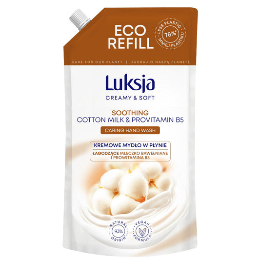 Luksja Creamy & Soft Raminantis Kreminis Skystas Muilas su Medvilnės Pienu ir Provitaminu B5 900ml - atsarga