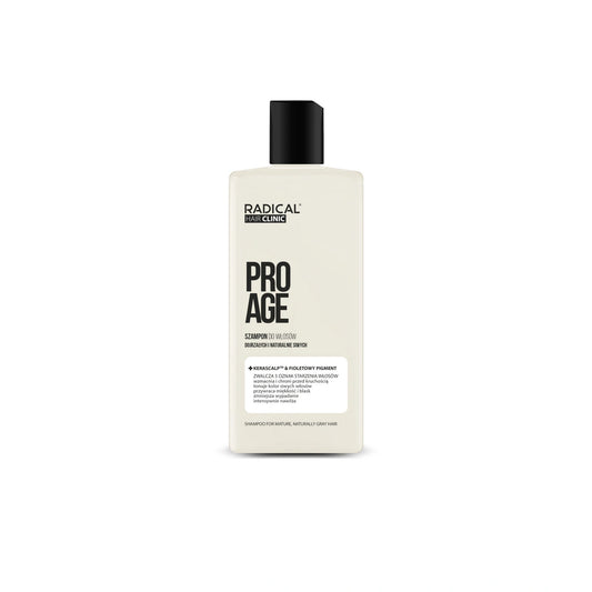 RADICAL HAIR CLINIC Pro Age Šampūnas brandžiai ir natūraliai pilkoms plaukams Kerascalp & Violetinis pigmentas 300 ml
